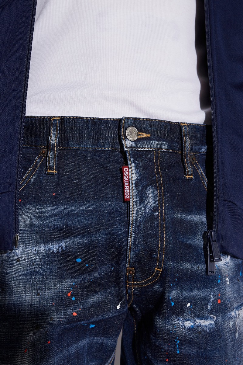 DSQUARED2–Dark Ripped Red & Blue Spots Wash Cool Guy Jeans