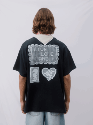HARDCLO - CROCHETED DOILIES PATTERN T-SHIRT BLACK - Image 4