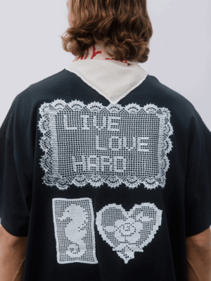 HARDCLO - CROCHETED DOILIES PATTERN T-SHIRT BLACK