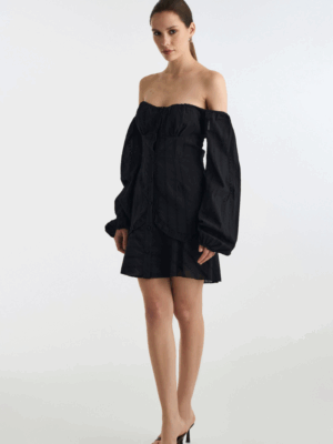 STUDIO83 - POPLIN MINI BLACK DRESS