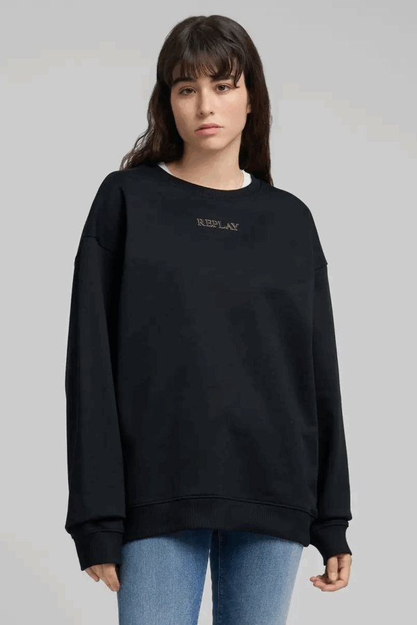 REPLAY - OVERSIZED COTTON SWEATSHIRT BLACK