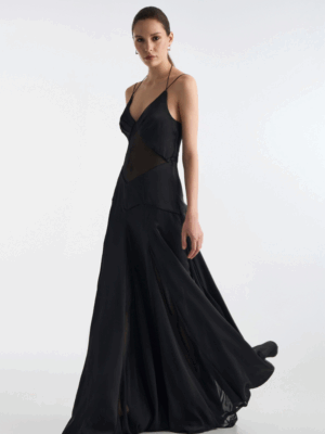 STUDIO83 - EMMA SATIN MAXI BLACK DRESS