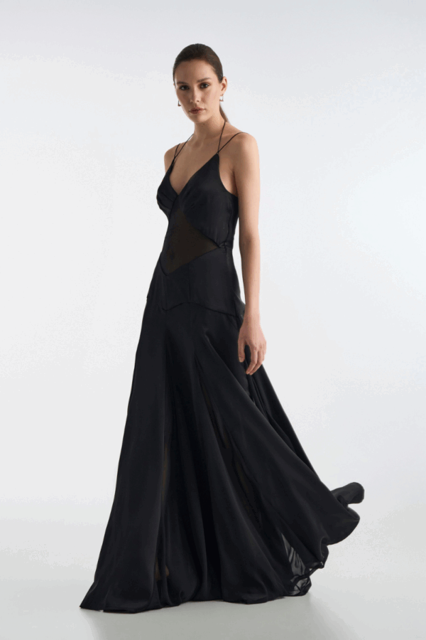 STUDIO83 - EMMA SATIN MAXI BLACK DRESS