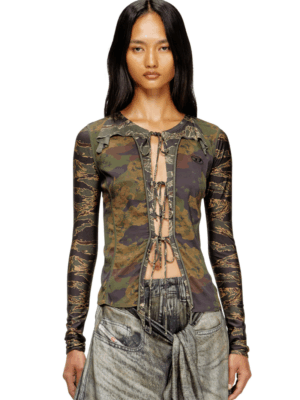 DIESEL - T-AFRY TIE CARDIGAN WITH MIXED CAMO PRINTS
