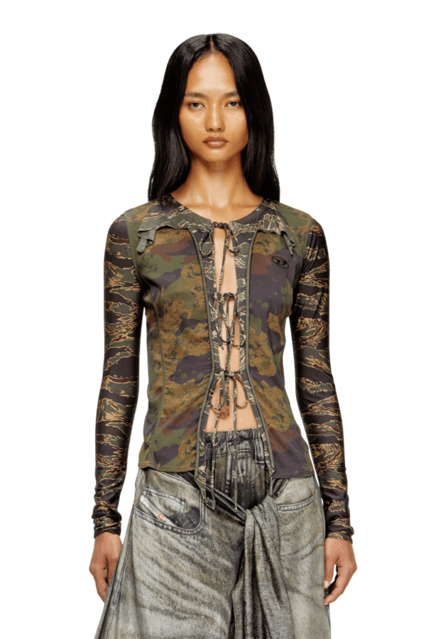DIESEL - T-AFRY TIE CARDIGAN WITH MIXED CAMO PRINTS