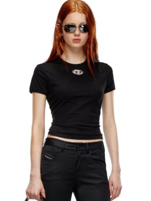 DIESEL- T-SHIRT WITH INJECTION-MOULDED OVAL D BLACK