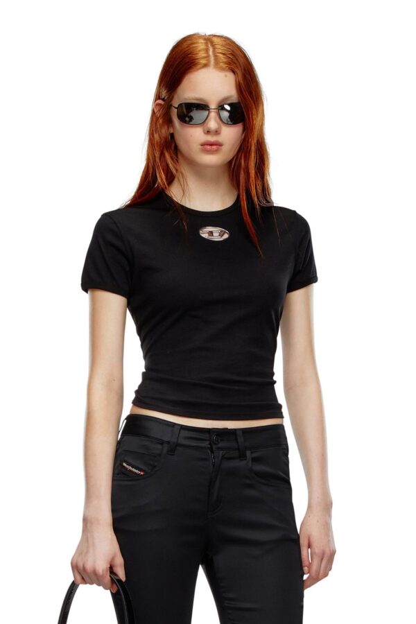 DIESEL- T-SHIRT WITH INJECTION-MOULDED OVAL D BLACK