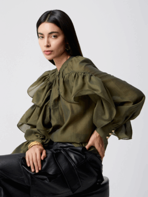 AVANT GARDE - GREEN SHIRT WITH VOLAN - Image 2