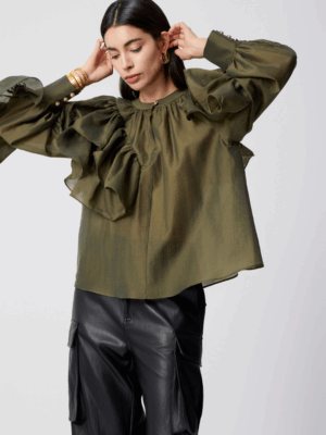 AVANT GARDE - GREEN SHIRT WITH VOLAN - Image 3