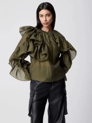 AVANT GARDE - GREEN SHIRT WITH VOLAN - Image 4