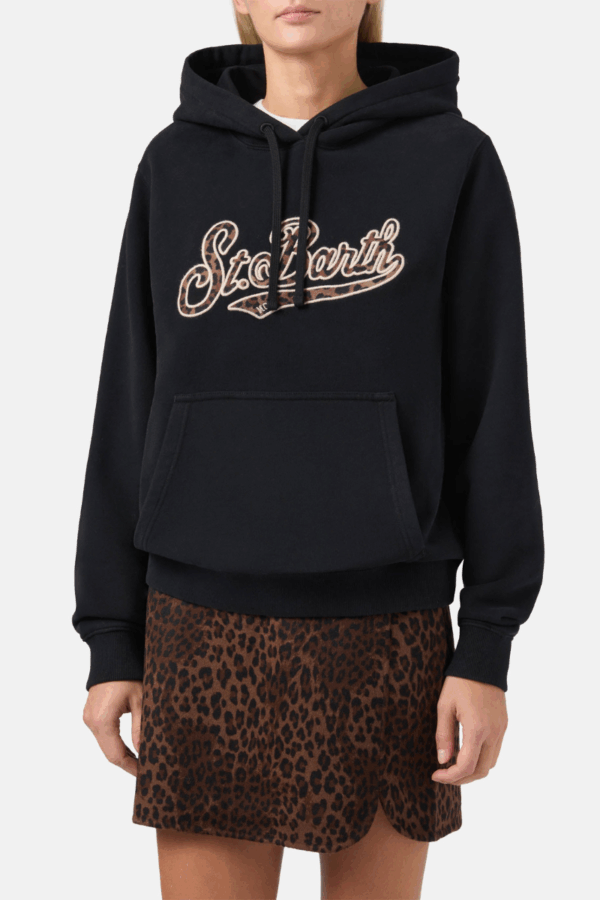 MC2 SAINT BARTH - VIRGINIA SWEATSHIRT WITH ST. BARTH ANIMAL EMBROIDERY BLACK/BEIGE