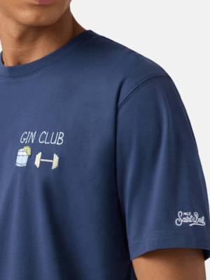 MC2 SAINT BARTH - ARNOTT BLUE COTTON T-SHIRT WITH GIN CLUB EMBROIDERY - Image 2