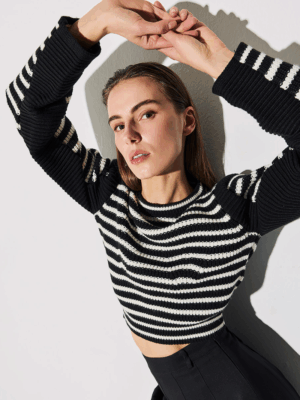 TAILOR MADE - STRIPPED BLACK/WHITE KNIT SWEATER - Image 2