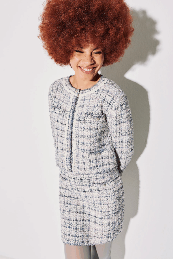 TAILOR MADE - MULTICOLOUR KNIT SET SKIRT / JACKET GREY