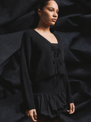 TAILOR MADE - STRING KNIT CARDIGAN BLACK