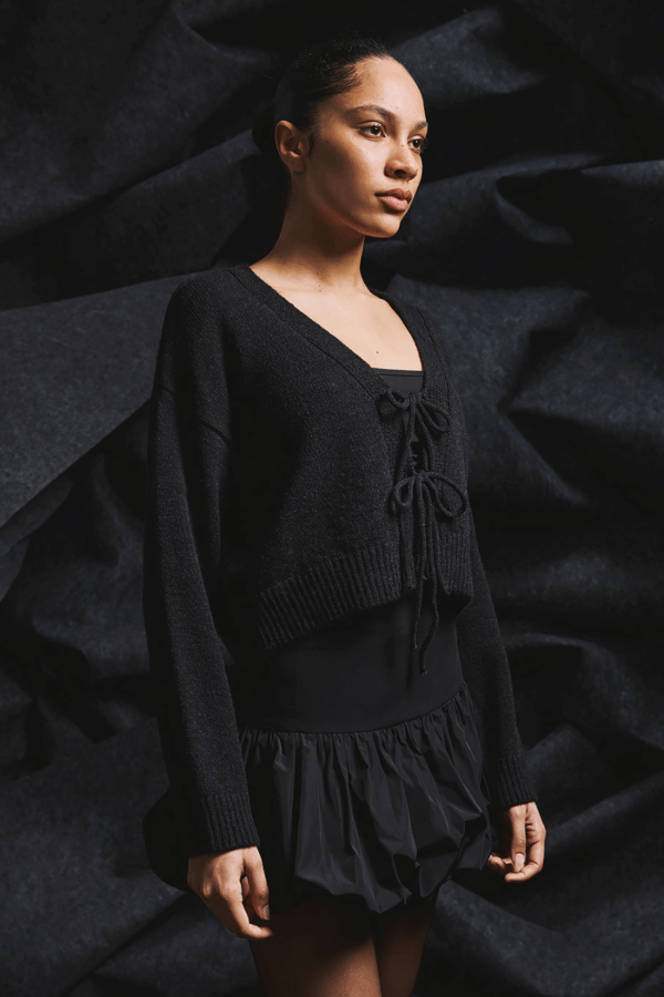TAILOR MADE - STRING KNIT CARDIGAN BLACK