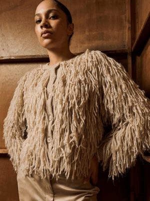 TAILOR MADE - SHORT FRINGED KNIT CARDIGAN BEIGE