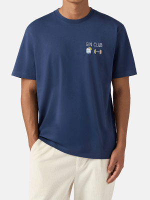 MC2 SAINT BARTH - ARNOTT BLUE COTTON T-SHIRT WITH GIN CLUB EMBROIDERY