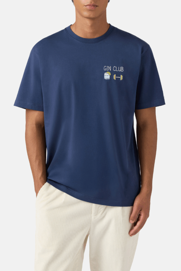 MC2 SAINT BARTH - ARNOTT BLUE COTTON T-SHIRT WITH GIN CLUB EMBROIDERY