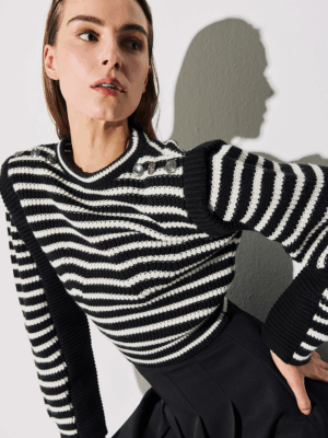 TAILOR MADE - STRIPPED BLACK/WHITE KNIT SWEATER - Image 3