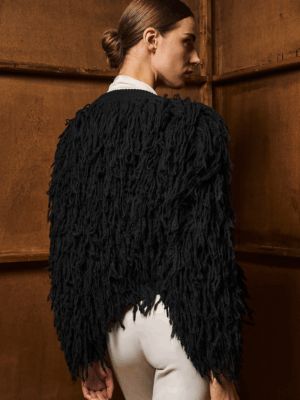 TAILOR MADE - SHORT FRINGED KNIT CARDIGAN BLACK - Image 2