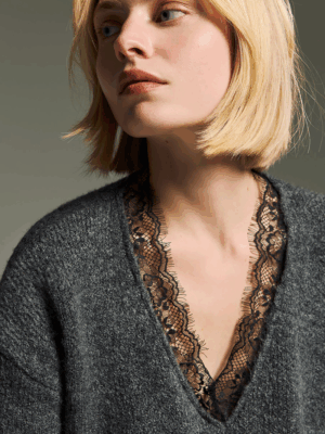 TAILOR MADE - V NECK LACE KNIT SWEATER GREY - Image 3