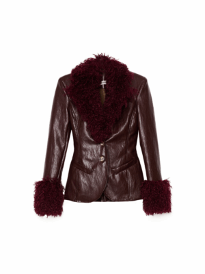 MILKWHITE - FAUX LEATHER FITTED BLAZER WITH FAUX FUR DETAILS