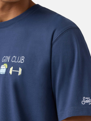 MC2 SAINT BARTH - ARNOTT BLUE COTTON T-SHIRT WITH GIN CLUB EMBROIDERY