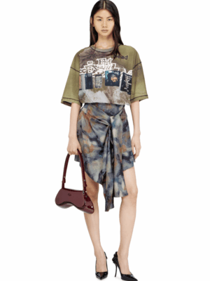 DIESEL - S-TALIA KNOTTED SKORT IN PRINTED SATIN