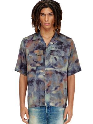 DIESEL - S-BRACK SATIN SHIRT WITH ALL-OVER CAMO