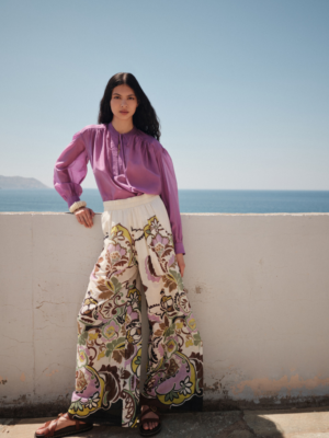 DEVOTION TWINS - COTTON PANTS WITH PRINT WIDE LEG