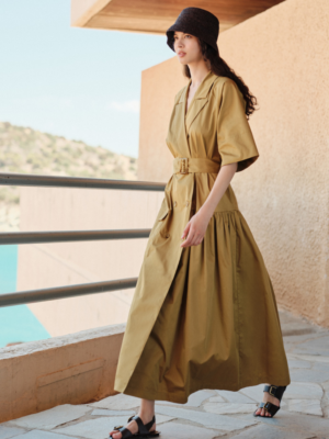 DEVOTION TWINS - KHAKI DRESS WITH TRECH DETAILS