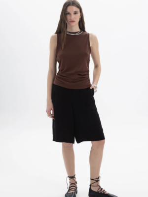 BLACK&BLACK - RUCHED SLEEVELESS TOP BROWN