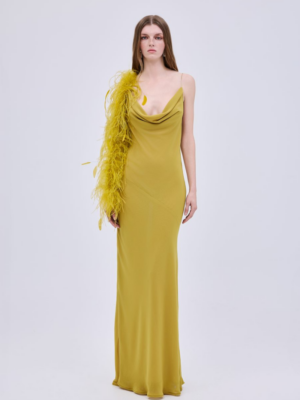 STUDIO83 - CHIFFON FEATHER MAXI DRESS YELLOW