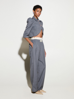MILKWHITE - PANTS WITH FLOWER FABRIC DETAIL