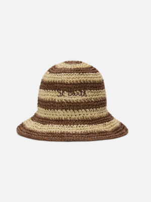 MC2 SAINT BARTH - POLLY BUCKET HAT WITH BEIGE AND BROWN STRIPES AND EMBROIDERED LOGO