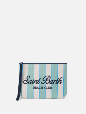 MC2 SAINT BARTH - ALINE SCUBA POUCH WITH MINT GREEN STRIPES AND BEACH CLUB LOGO