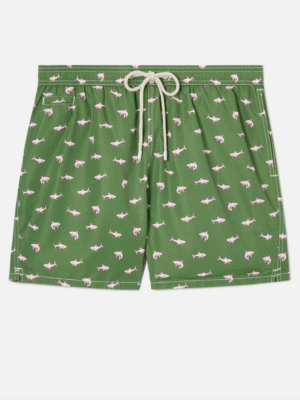 MC2 SAINT BARTH - GREEN LIGHTING MICRO SWIM SHORTS WITH PINK SHARKS PRINT