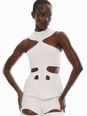 TAILOR MADE - KNIT BLOUSE SLEEVELESS WITH OPEN SHOULDERS OFF WHITE
