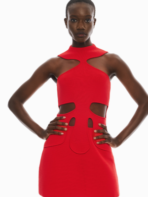 TAILOR MADE - KNIT DRESS SLEEVELESS WITH OPEN SHOULDERS RED