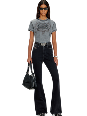 DIESEL - JERSEY T-SHIRT WITH RHINESTONES AND BURNOUT EFFECT
