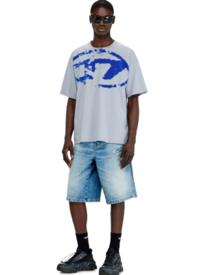 DIESEL - T-SHIRT WITH DISTRESSED FLOCKED LOGO