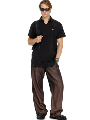 DIESEL - JERSEY POLO SHIRT WITH CHECK FLANNEL TRIMS