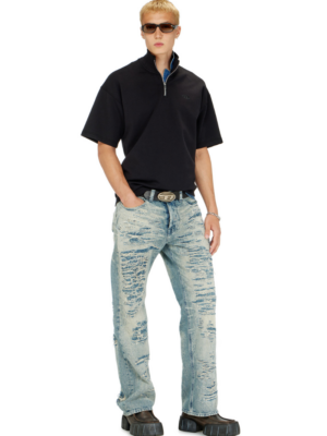 DIESEL - SHORT-SLEEVE HALF-ZIP SWEATER IN LIGHT SCUBA