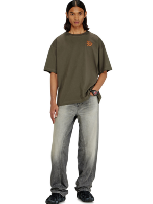 DIESEL - JERSEY T-SHIRT WITH FLOCKED PRINT GREEN