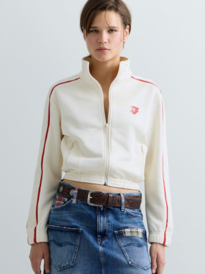 REPLAY - CROPPED SWEATSHIRT WITH ZIP IN A SATIN-FINISH COTTON BLEND