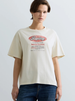 REPLAY - OVERSIZED T-SHIRT WITH VINTAGE PRINT