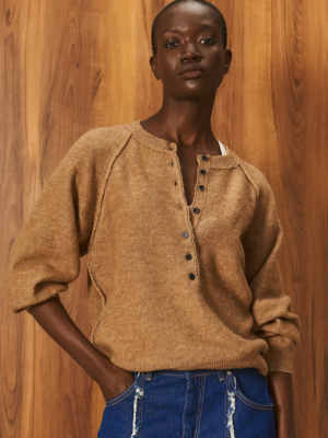 TAILOR MADE - KNIT SWEATER REGLAN WITH LONG PAT CAMEL