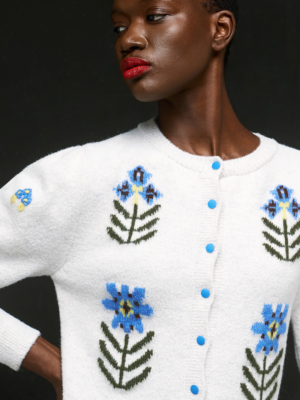 TAILOR MADE - KNIT CARDIGAN WITH EMBROIDERED FLOWERS OFF WHITE