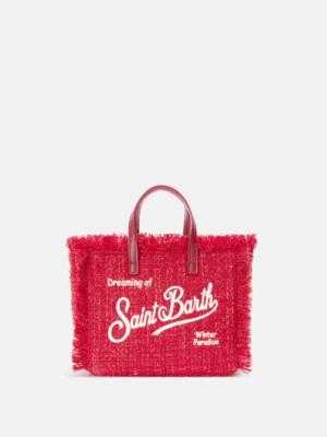 MC2 SAINT BARTH - RED MINI VANITY BAG IN TWEED WITH LOGO EMBROIDERY